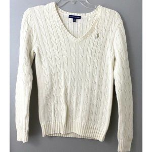 Ralph Lauren Blue Label VTG 90’s Fitted Ivory  Cable Knit Sweater Womens M